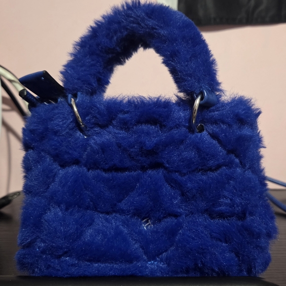 Call It Spring Blue Faux Fur Handbag - Picture 3 of 3